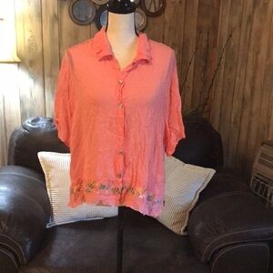 Tees Johnny Was Short Sleeve Shirt Pink  Boho Festival Cottagecore Embroidered
